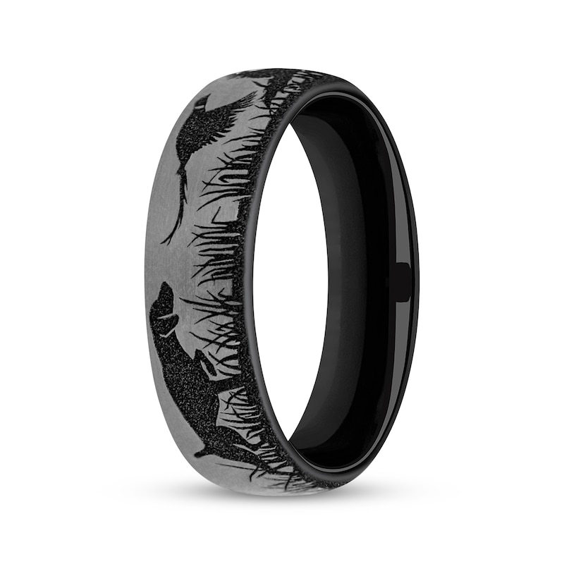 Main Image 2 of Now + Forever Men's Duck Hunting Scene Wedding Band Matte Black Titanium 6.5mm