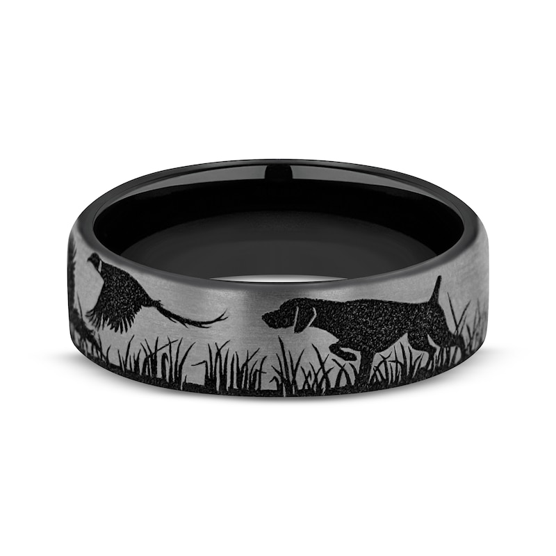 Main Image 3 of Now + Forever Men's Duck Hunting Scene Wedding Band Matte Black Titanium 6.5mm