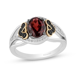 Disney Treasures The Lion King Oval-Cut Garnet, Black & White Diamond Ring 1/8 ct tw Sterling Silver & 10K Yellow Gold