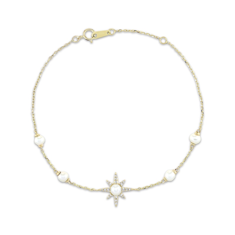 Main Image 1 of Cultured Pearl & Diamond Accent Star Bracelet 10K Yellow Gold 7.25&quot;