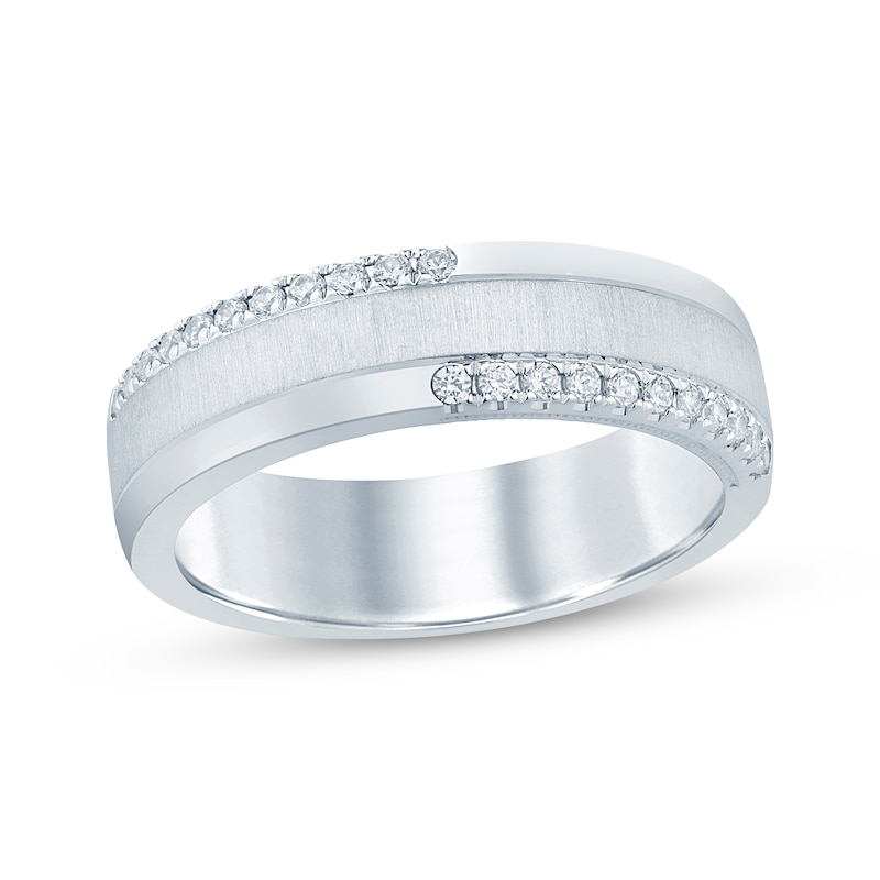 Main Image 1 of Men's Now + Forever® Diamond Satin Finish Wedding Band 1/4 ct tw 10K White Gold