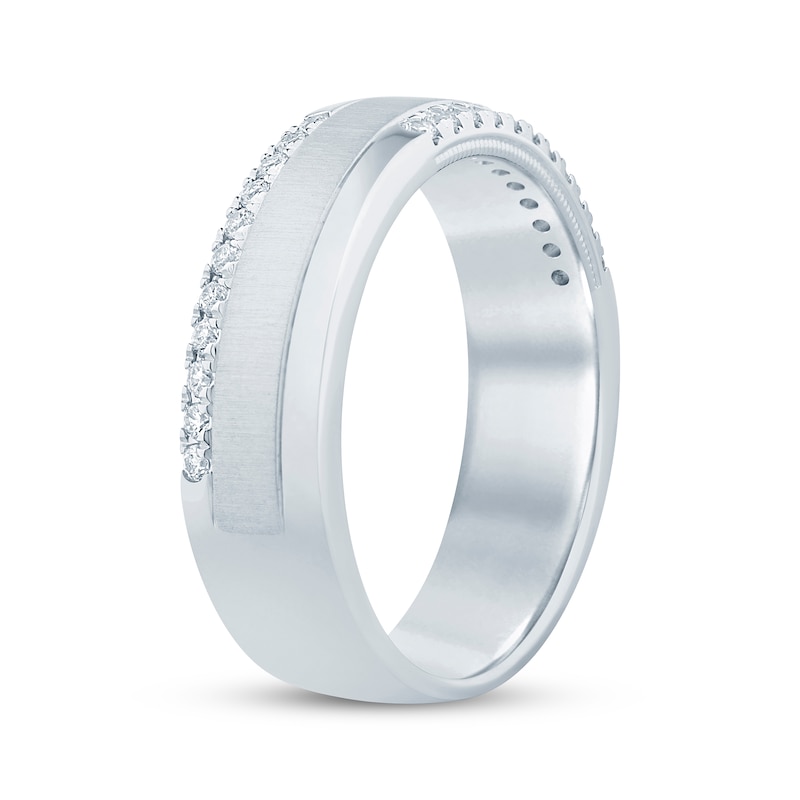 Main Image 2 of Men's Now + Forever® Diamond Satin Finish Wedding Band 1/4 ct tw 10K White Gold