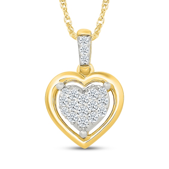 Multi-Diamond Heart Necklace 1/6 ct tw 10K Yellow Gold 18"