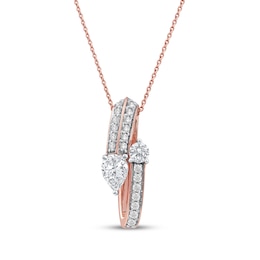 Pear-Shaped & Round-Cut Diamond Bypass Loop Necklace 1 ct tw 10K Rose Gold 18"