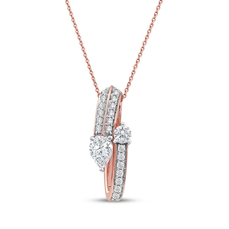 Main Image 1 of Pear-Shaped & Round-Cut Diamond Bypass Loop Necklace 1 ct tw 10K Rose Gold 18&quot;