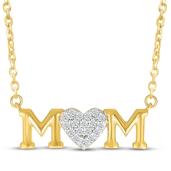 Diamond "Mom" Heart Necklace 1/10 ct tw 10K Yellow Gold 18"