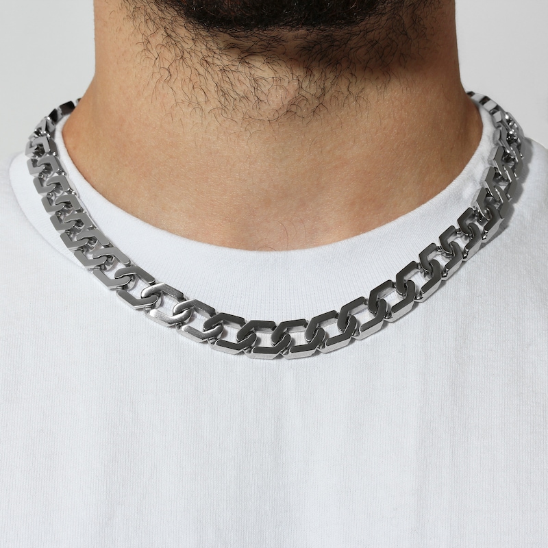 Main Image 4 of Men's Hexagon Link Necklace Solid Stainless Steel 20.25"