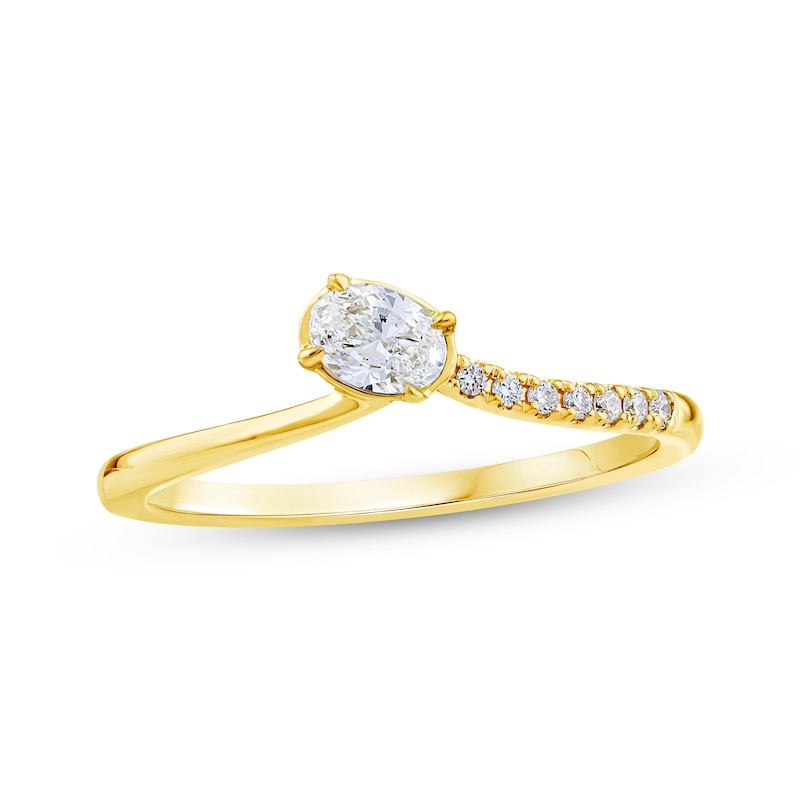 Main Image 1 of Oval-Cut Lab-Grown Diamond Tilted Fashion Ring 1/4 ct tw 10K Yellow Gold