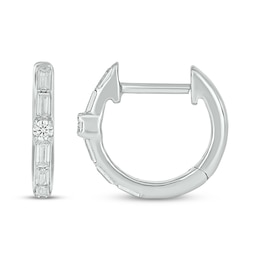 Baguette & Round-Cut Diamond Hoop Earrings 1/10 ct tw 10K White Gold