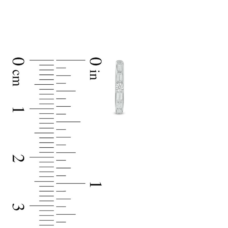 Main Image 3 of Baguette & Round-Cut Diamond Hoop Earrings 1/10 ct tw 10K White Gold