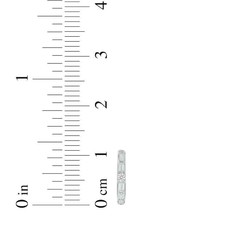 Main Image 4 of Baguette & Round-Cut Diamond Hoop Earrings 1/10 ct tw 10K White Gold
