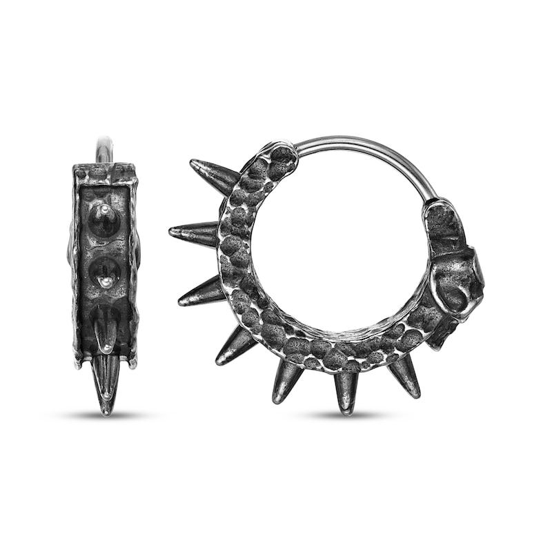 Main Image 3 of Men's Spiked & Hammered Hoop Earrings Stainless Steel