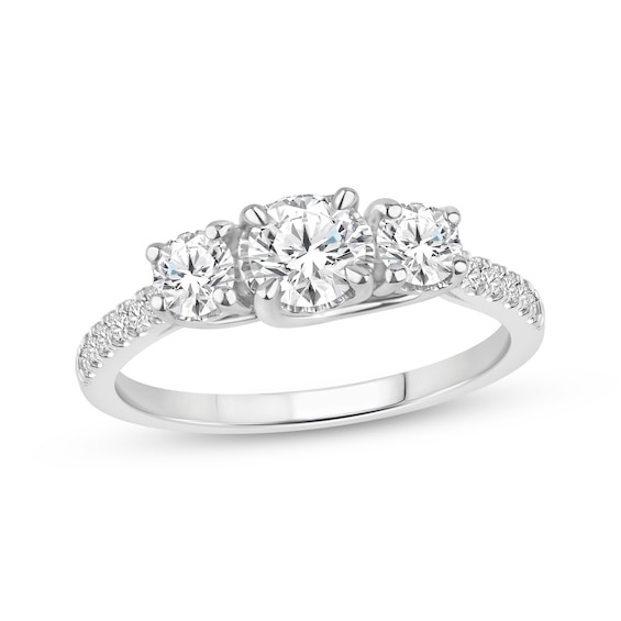 Memories Moments Magic Round-Cut Diamond Three-Stone Engagement Ring 1 ct tw 14K White Gold