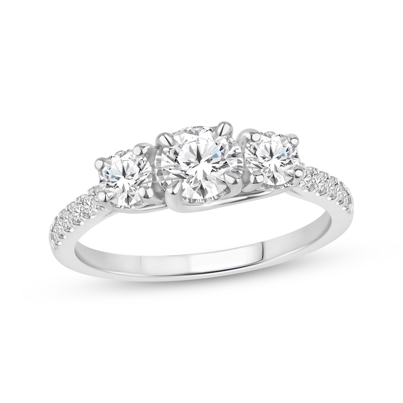 Main Image 1 of Memories Moments Magic Round-Cut Diamond Three-Stone Engagement Ring 1 ct tw 14K White Gold