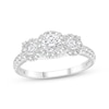 Thumbnail Image 1 of Memories Moments Magic Round-Cut Lab-Grown Diamond Three-Stone Halo Engagement Ring 1 ct tw 14K White Gold