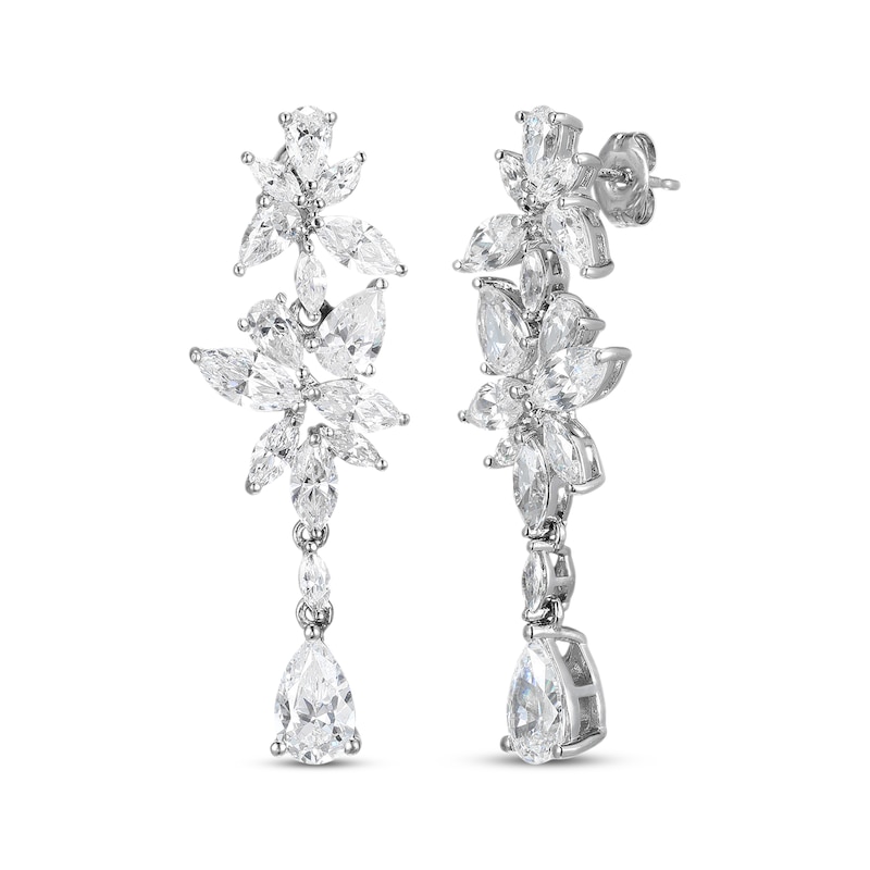 Main Image 1 of Pear-Shaped & Marquise-Cut White Lab-Created Sapphire Drop Earrings Sterling Silver