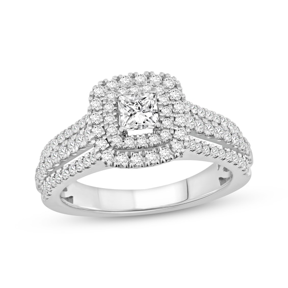Princess-Cut Diamond Double Halo Engagement Ring 1 ct tw 10K White Gold