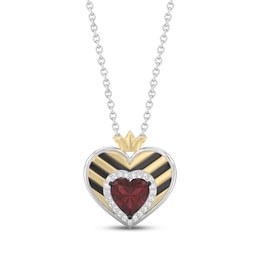 Disney Treasures Alice in Wonderland Heart-Shaped Garnet & Diamond Necklace 1/15 ct tw Sterling Silver & 10K Yellow Gold 18"