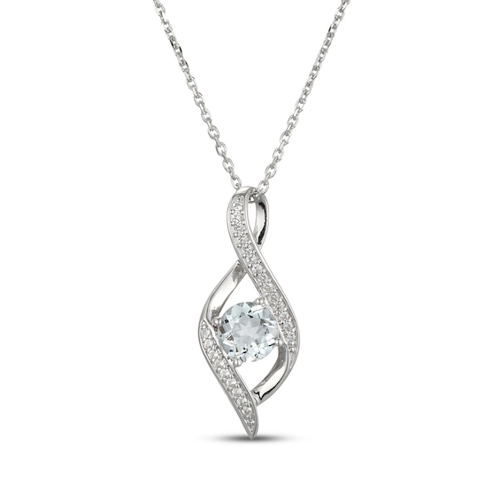 Aquamarine & White Lab-Created Sapphire Infinity Necklace Sterling Silver 18"