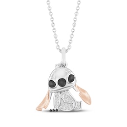 Disney Treasures Lilo & Stitch Diamond Necklace 1/20 ct tw Sterling Silver & 10K Rose Gold 19"