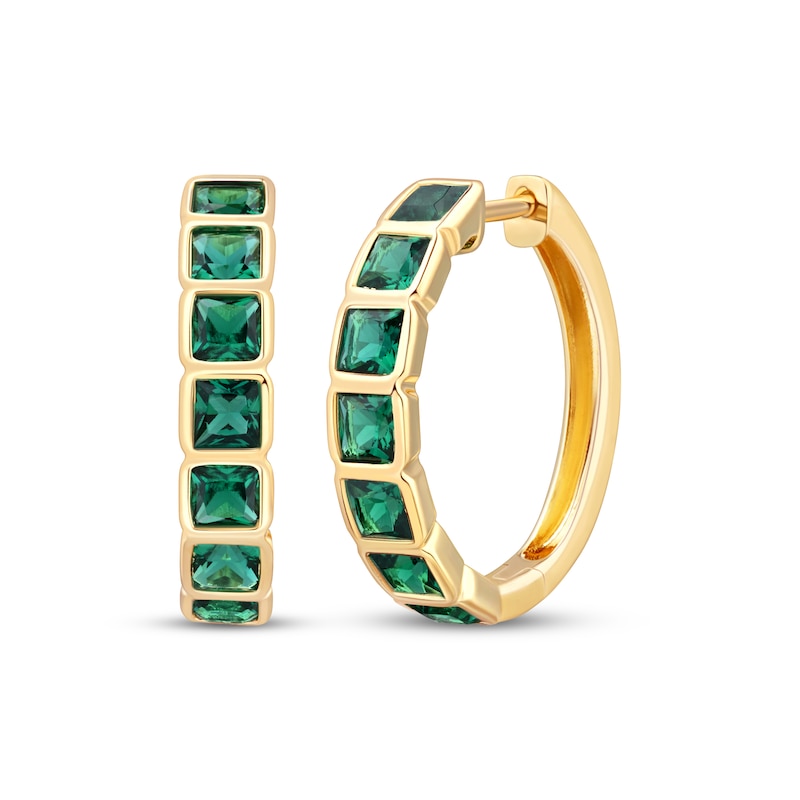 Main Image 1 of STUDIO BY KAY Square-Cut Lab-Created Emerald Hoop Earrings 24K Yellow Gold Vermeil Sterling Silver