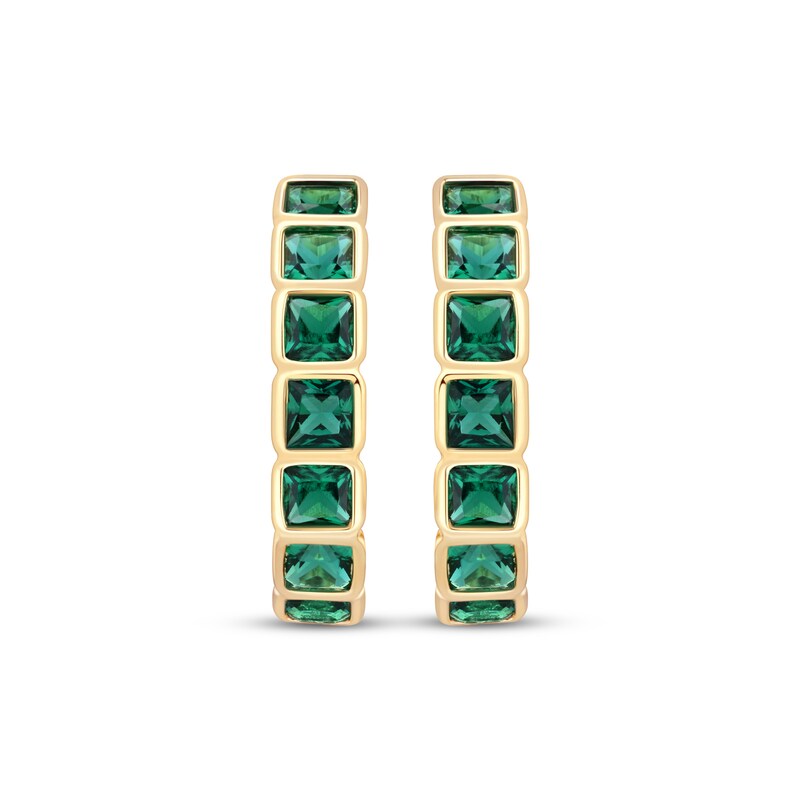 Main Image 2 of STUDIO BY KAY Square-Cut Lab-Created Emerald Hoop Earrings 24K Yellow Gold Vermeil Sterling Silver