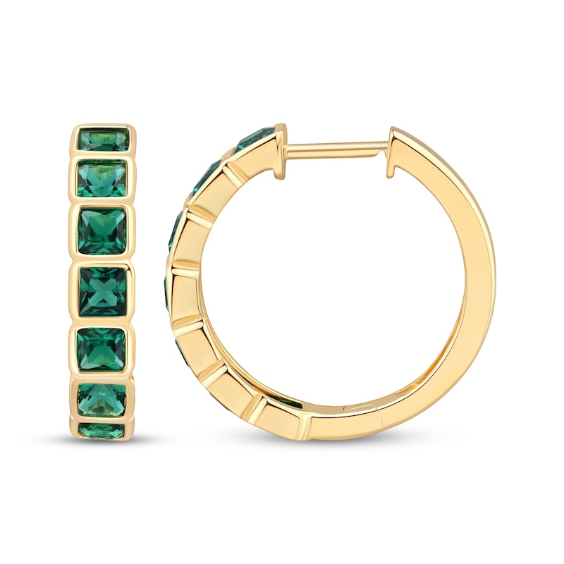 Main Image 3 of STUDIO BY KAY Square-Cut Lab-Created Emerald Hoop Earrings 24K Yellow Gold Vermeil Sterling Silver