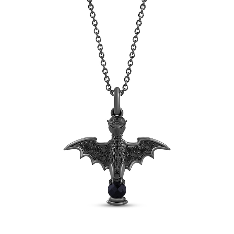 Main Image 1 of Disney Treasures The Haunted Mansion "The Fiery Dragon" Black Onyx & Diamond Necklace 1/15 ct tw Sterling Silver 19"
