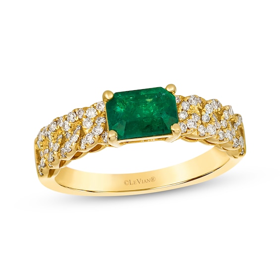 Le Vian Emerald-Cut Emerald Chain Link Ring 1/3 ct tw Diamonds 14K Honey Gold