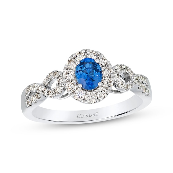 Le Vian Oval-Cut Blue Sapphire Halo Ring 1/2 ct tw Diamonds 14K Vanilla Gold