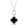 Thumbnail Image 1 of Black Onyx & White Lab-Created Sapphire Clover Drop Necklace Sterling Silver 18"