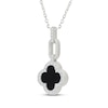 Thumbnail Image 2 of Black Onyx & White Lab-Created Sapphire Clover Drop Necklace Sterling Silver 18"