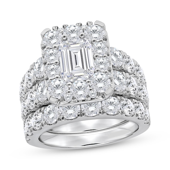 Lab-Grown Diamonds Emerald-Cut Halo Bridal Set 7 ct tw 18K White Gold