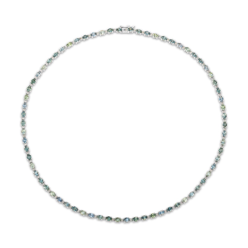 Main Image 1 of Le Vian Natural Montana Sapphire Ombré Oval-Cut Line Necklace 1-1/6 ct tw Diamonds 14K Vanilla Gold 17"