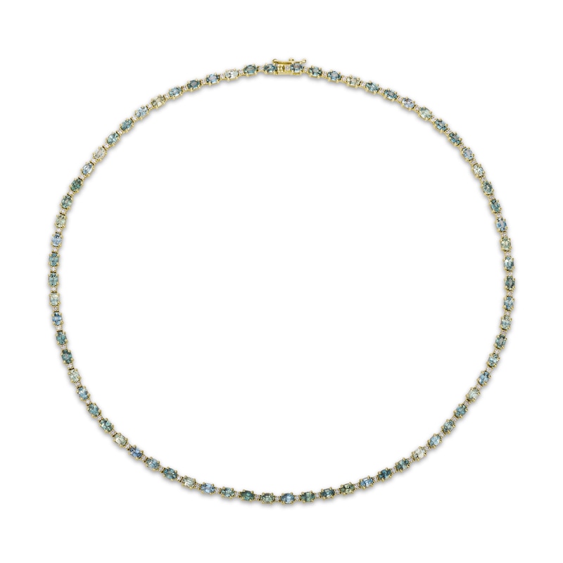 Main Image 1 of Le Vian Natural Montana Sapphire Ombré Oval-Cut Line Necklace 1-1/6 ct tw Diamonds 14K Honey Gold 17"
