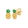 Thumbnail Image 1 of Green & Yellow Enamel Pineapple Stud Earrings 14K Yellow Gold
