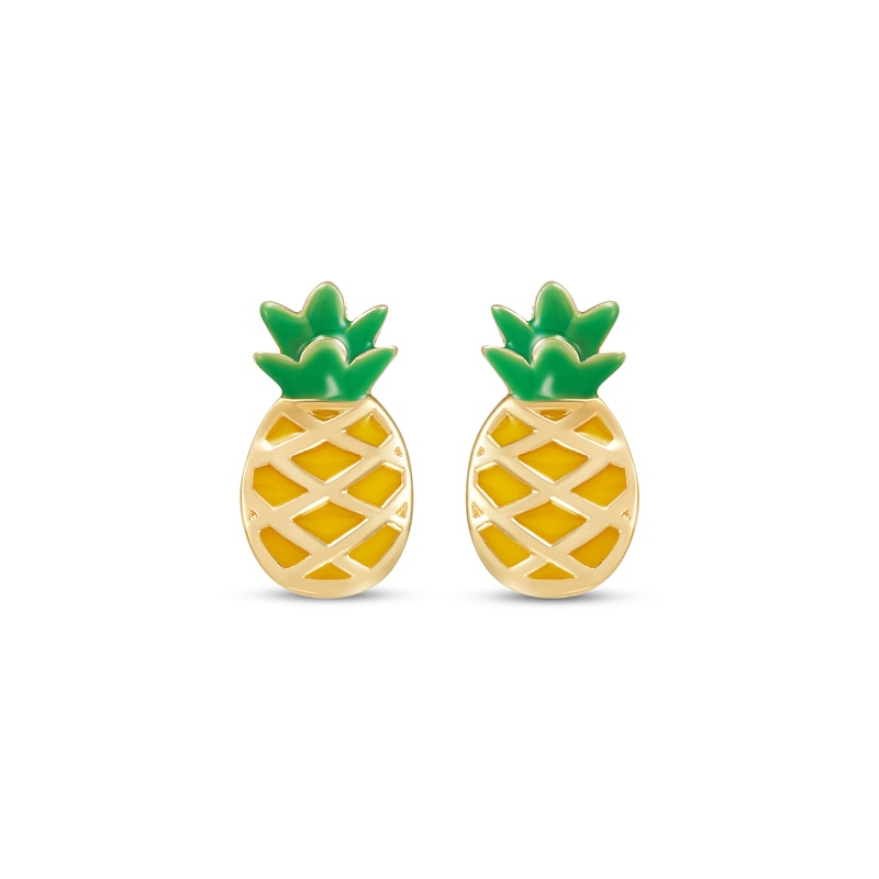 Main Image 2 of Green & Yellow Enamel Pineapple Stud Earrings 14K Yellow Gold
