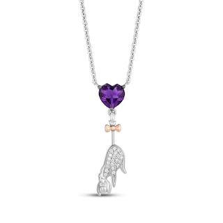 Disney Treasures Winnie the Pooh "Eeyore" Amethyst & Diamond Necklace 1/20 ct tw Sterling Silver & 10K Rose Gold 18"