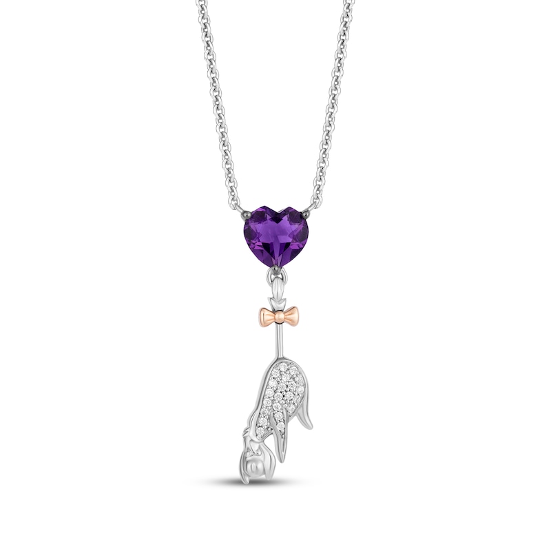 Main Image 1 of Disney Treasures Winnie the Pooh "Eeyore" Amethyst & Diamond Necklace 1/20 ct tw Sterling Silver & 10K Rose Gold 18"