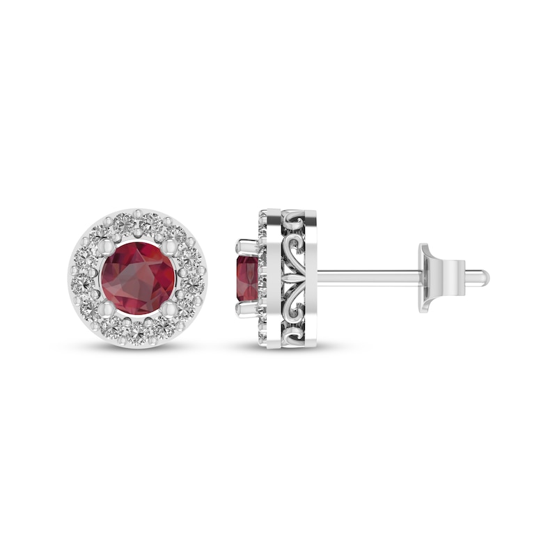 Main Image 1 of Lab-Created Ruby & White Lab-Created Sapphire Halo Stud Earrings Sterling Silver