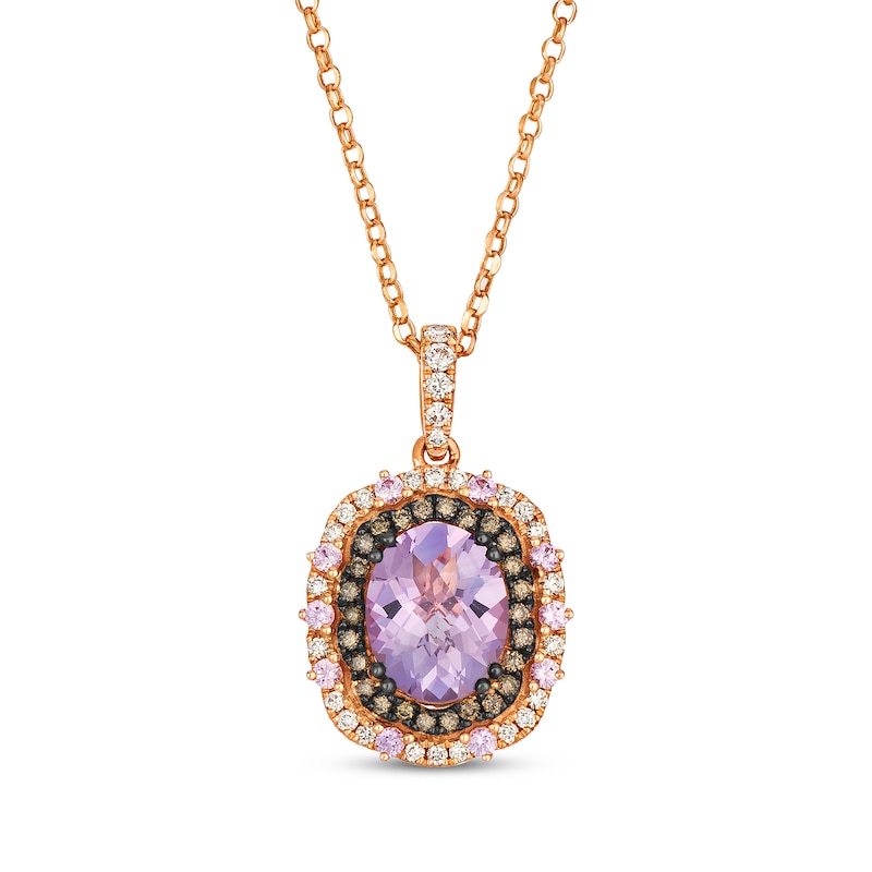 Main Image 1 of Le Vian Vault Oval-Cut Amethyst & Pink Sapphire Necklace 3/8 ct tw Diamonds 14K Strawberry Gold 19"