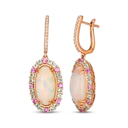 Le Vian Vault Oval-Cut Opal, Pink Sapphire & Green Beryl Dangle Hoop Earrings 1/8 ct tw Diamonds 14K Strawberry Gold