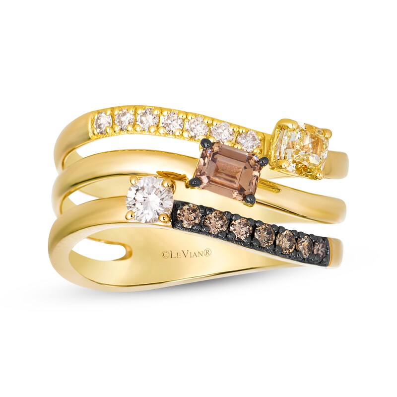Main Image 1 of Le Vian Multi-Shape Diamond Three-Row Wave Ring 1 ct tw 14K Honey Gold