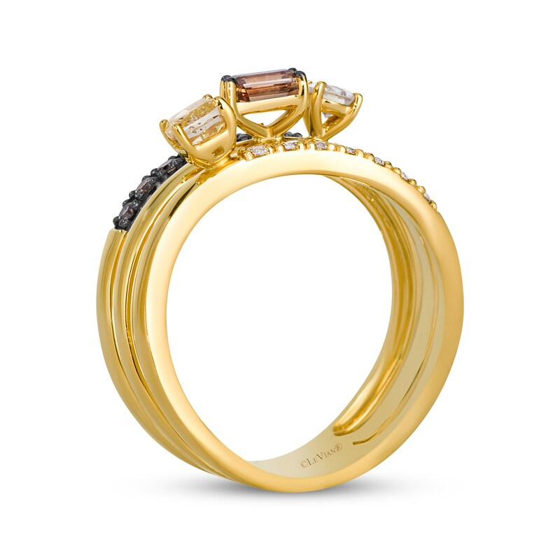 Main Image 3 of Le Vian Multi-Shape Diamond Three-Row Wave Ring 1 ct tw 14K Honey Gold