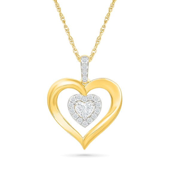 KAY Lab-Grown Diamonds Heart-Shaped Necklace 3/8 ct tw 10K Yellow Gold 18"