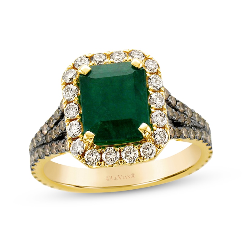 Main Image 1 of Le Vian Emerald-Cut Emerald Ring 1-1/6 ct tw Diamonds 14K Honey Gold