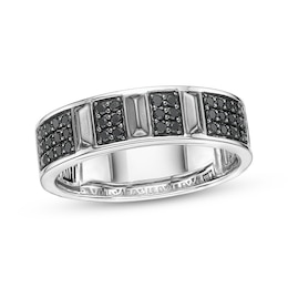 Twelve Crowns Men's Natural Black Spinel Segment Ring Sterling Silver with Black Rhodium Plate