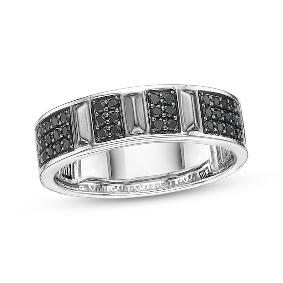 Twelve Crowns Men's Natural Black Spinel Segment Ring Sterling Silver with Black Rhodium Plate