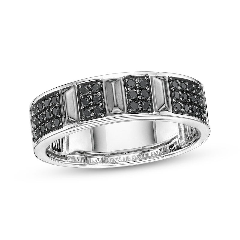 Main Image 1 of Twelve Crowns Men's Natural Black Spinel Segment Ring Sterling Silver with Black Rhodium Plate