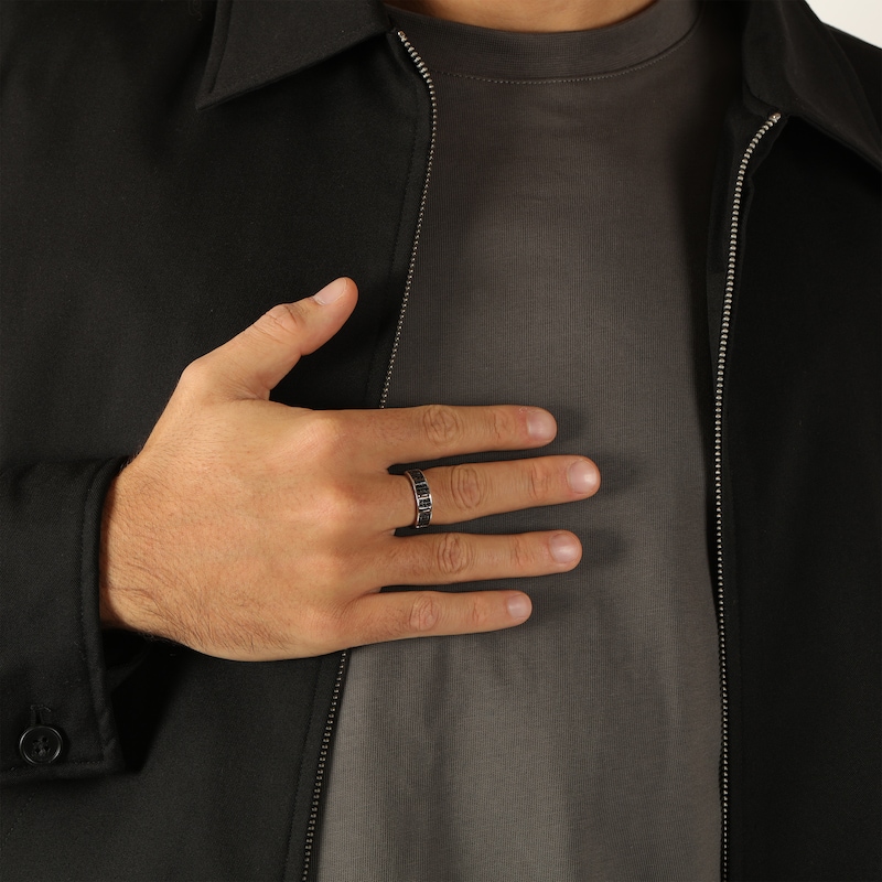 Main Image 5 of Twelve Crowns Men's Natural Black Spinel Segment Ring Sterling Silver with Black Rhodium Plate